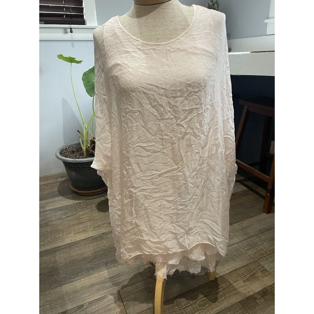 Lt Pink Silk Selvage Edge Layers Sheer Dress Italian Beach Coverup Lagenlook NWT